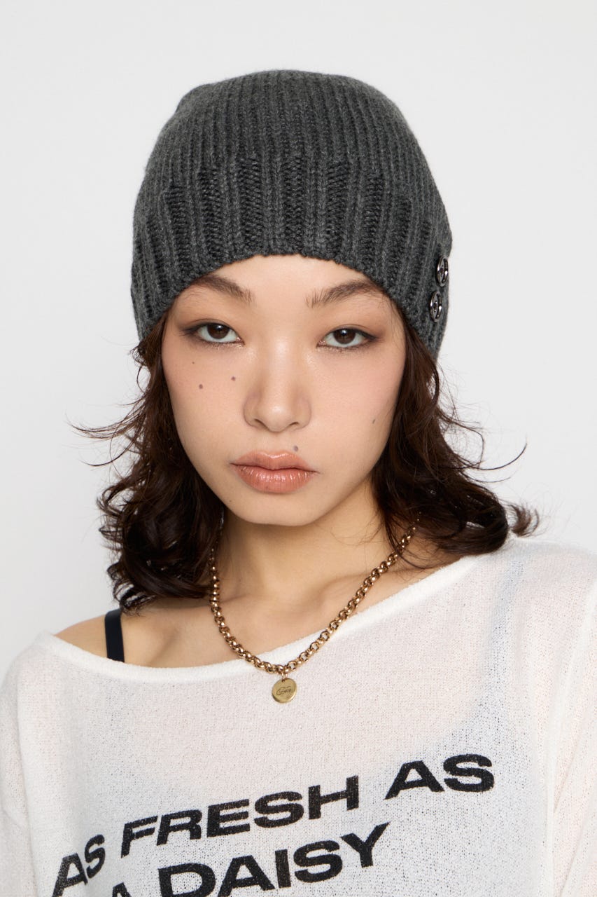 SIDE BUTTON LOOSEY KNIT キャップ GRY FREE