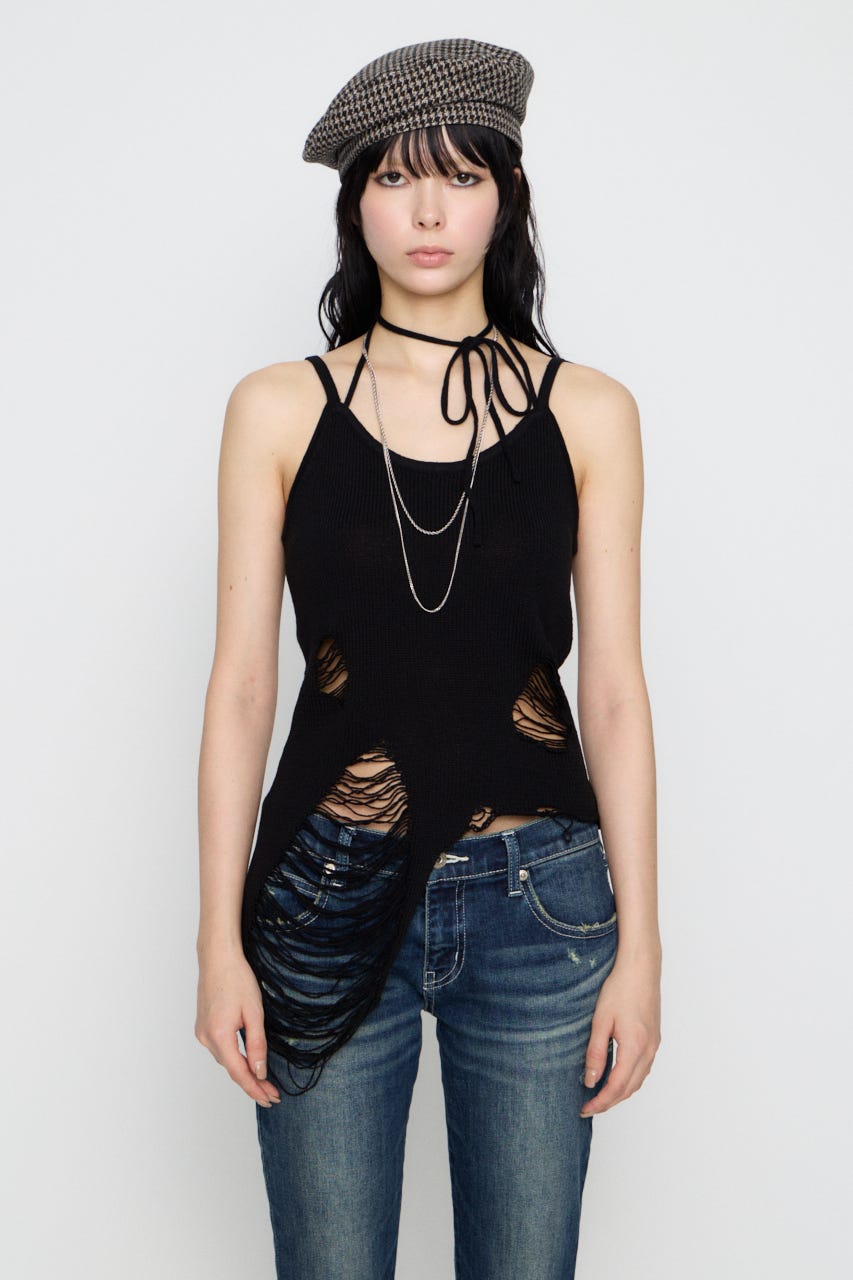 CRASH KNIT CAMI トップス BLK FREE