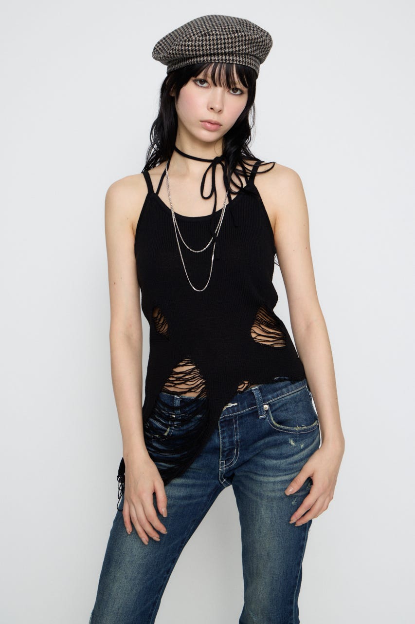 CRASH KNIT CAMI トップス BLK FREE