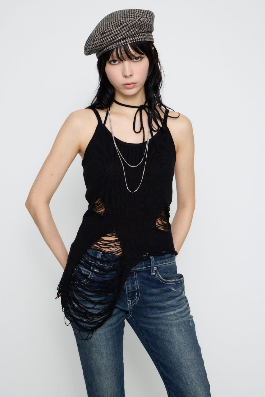 CRASH KNIT CAMI トップス BLK FREE