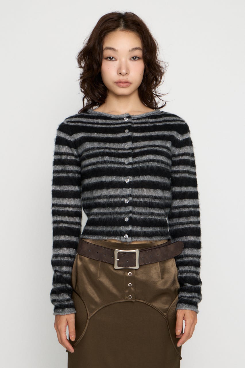 BRUSHED BORDER CROPPED カーディガン GRY FREE