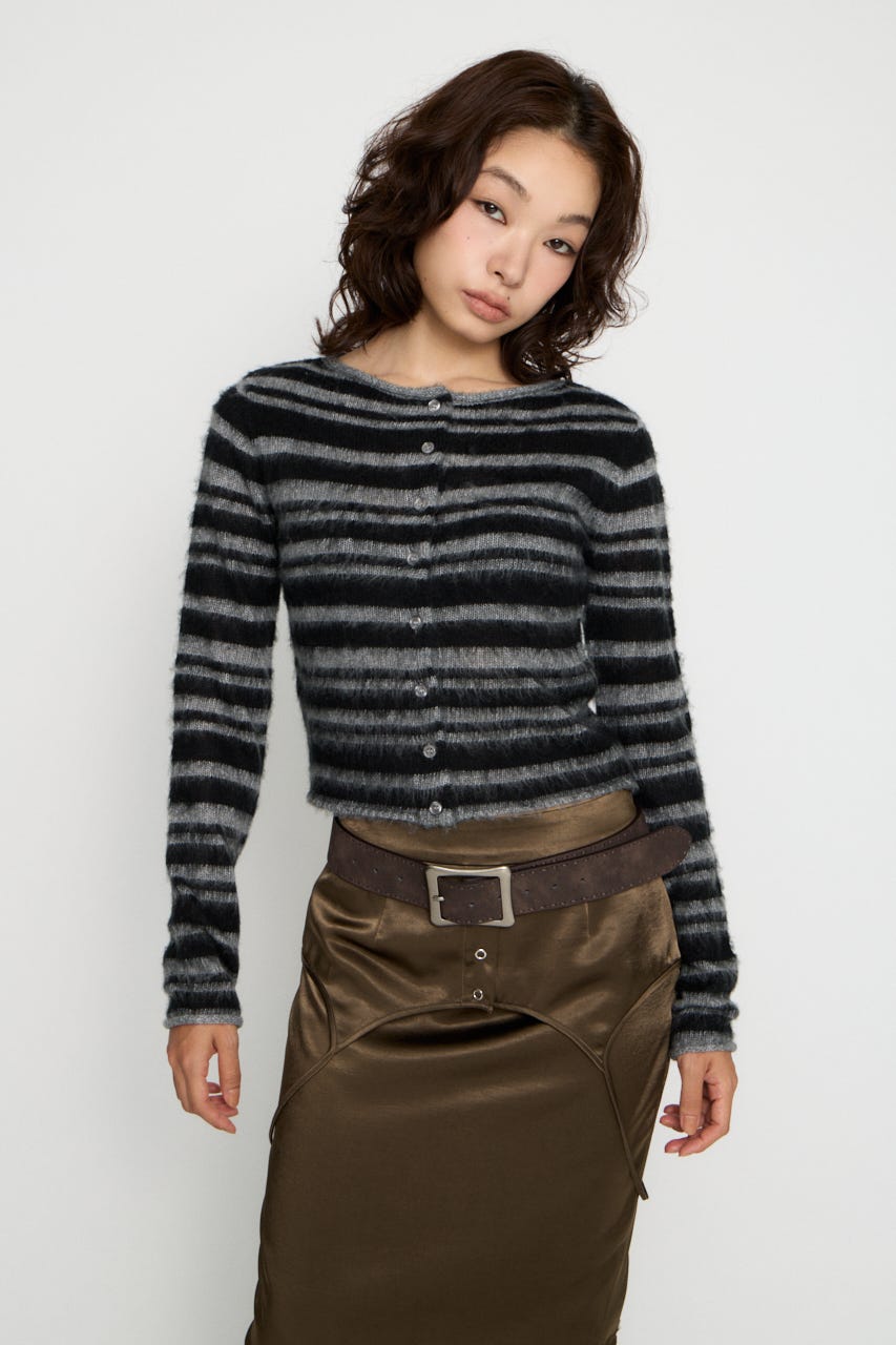 BRUSHED BORDER CROPPED カーディガン GRY FREE
