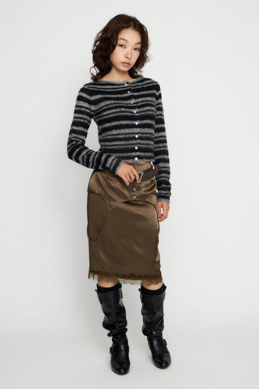 BRUSHED BORDER CROPPED カーディガン GRY FREE