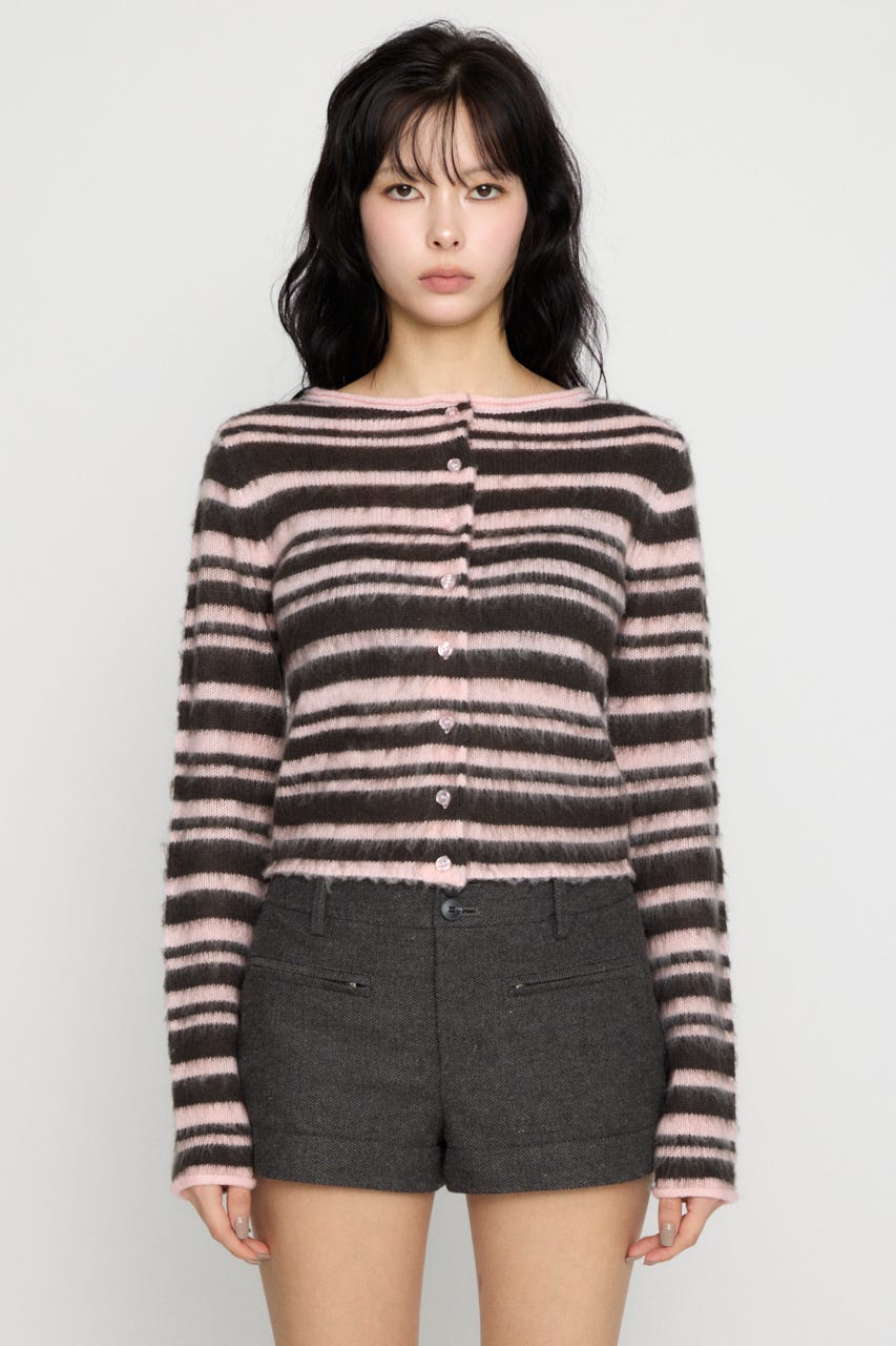 BRUSHED BORDER CROPPED カーディガン PNK FREE