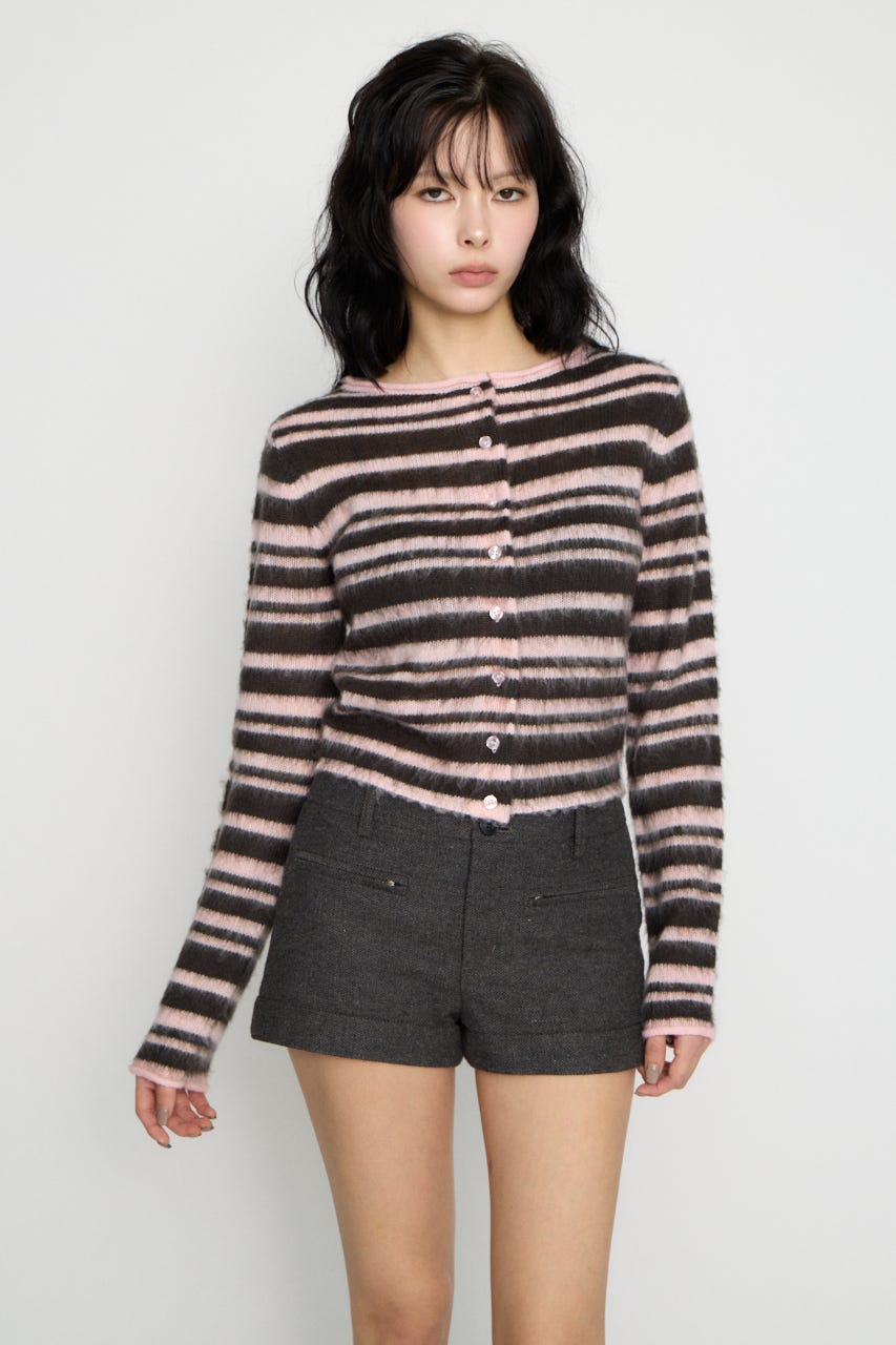 BRUSHED BORDER CROPPED カーディガン PNK FREE