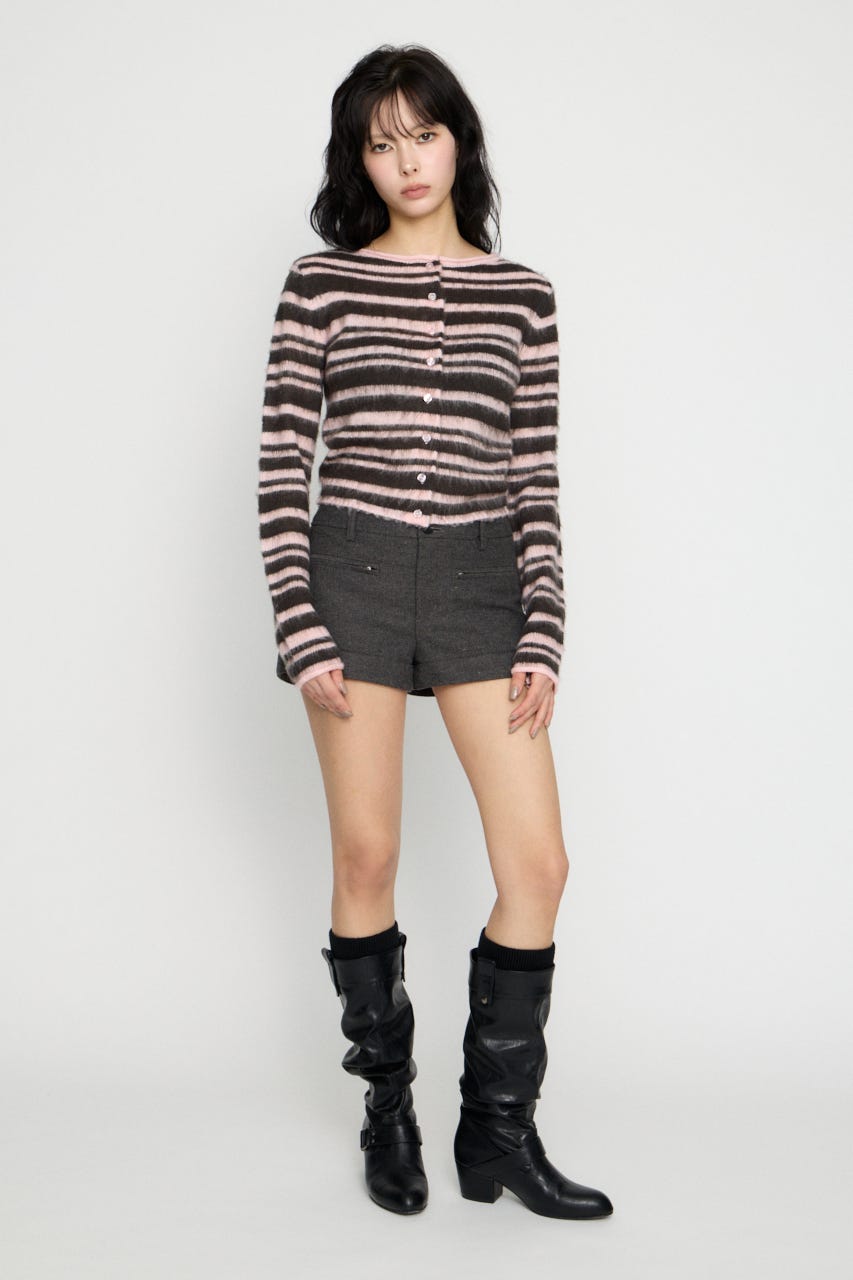 BRUSHED BORDER CROPPED カーディガン PNK FREE