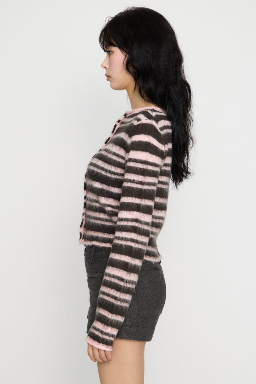 BRUSHED BORDER CROPPED カーディガン PNK FREE