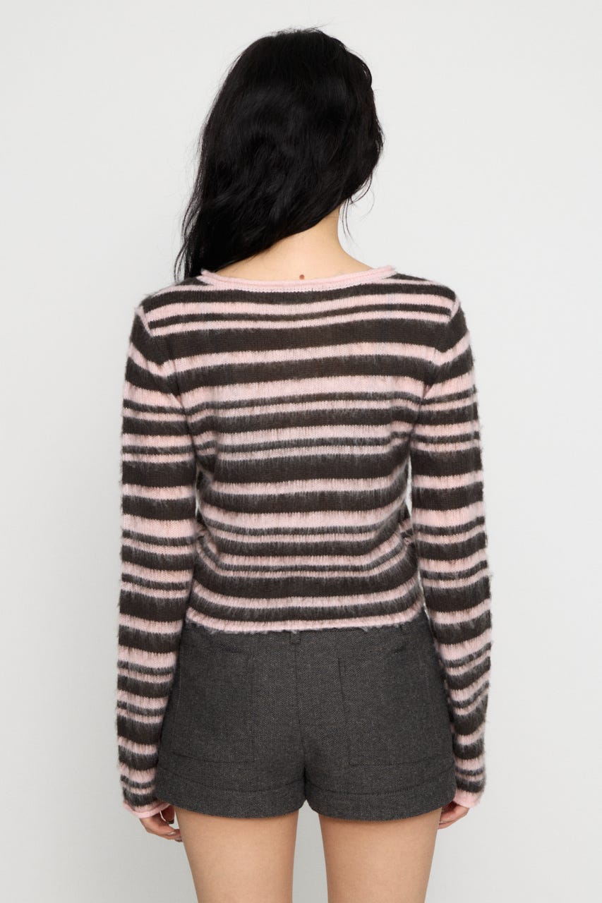 BRUSHED BORDER CROPPED カーディガン PNK FREE