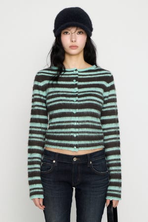 BRUSHED BORDER CROPPED カーディガン