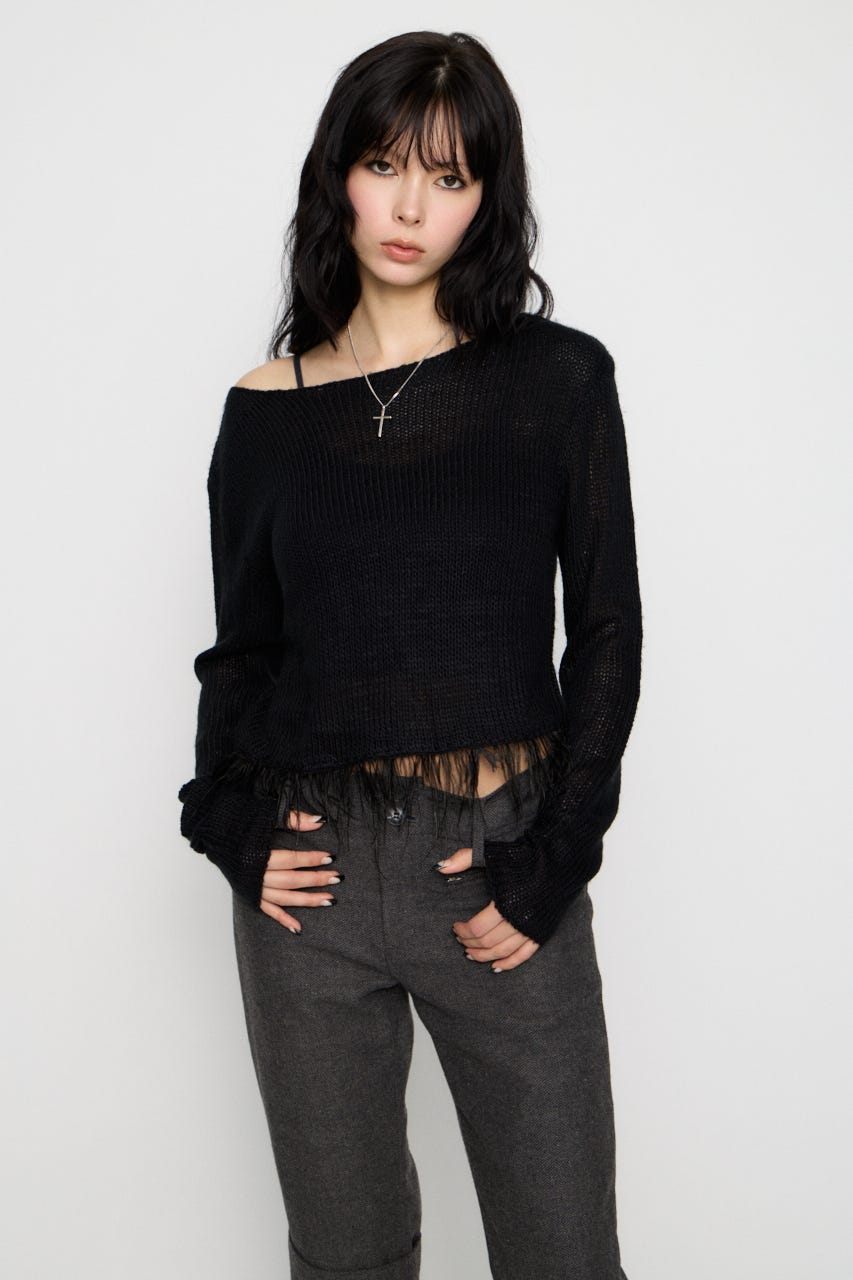 LOW GAUGE FRINGE ニット BLK FREE