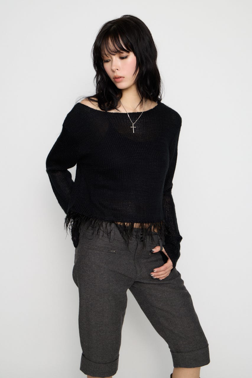 LOW GAUGE FRINGE ニット BLK FREE