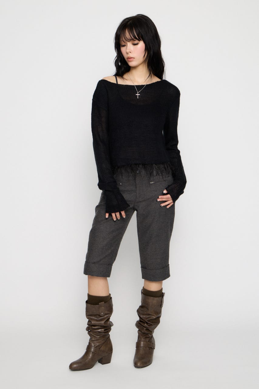 LOW GAUGE FRINGE ニット BLK FREE