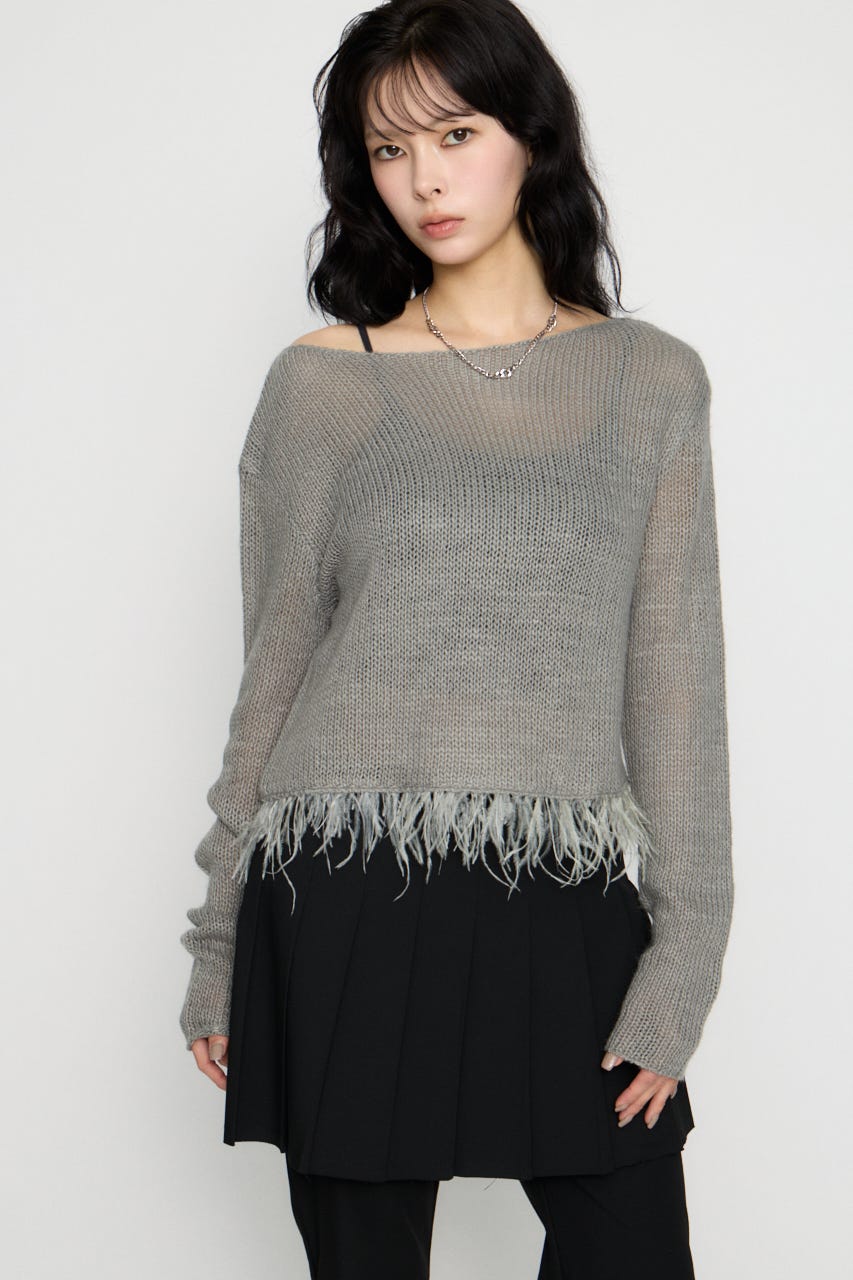LOW GAUGE FRINGE ニット GRY FREE