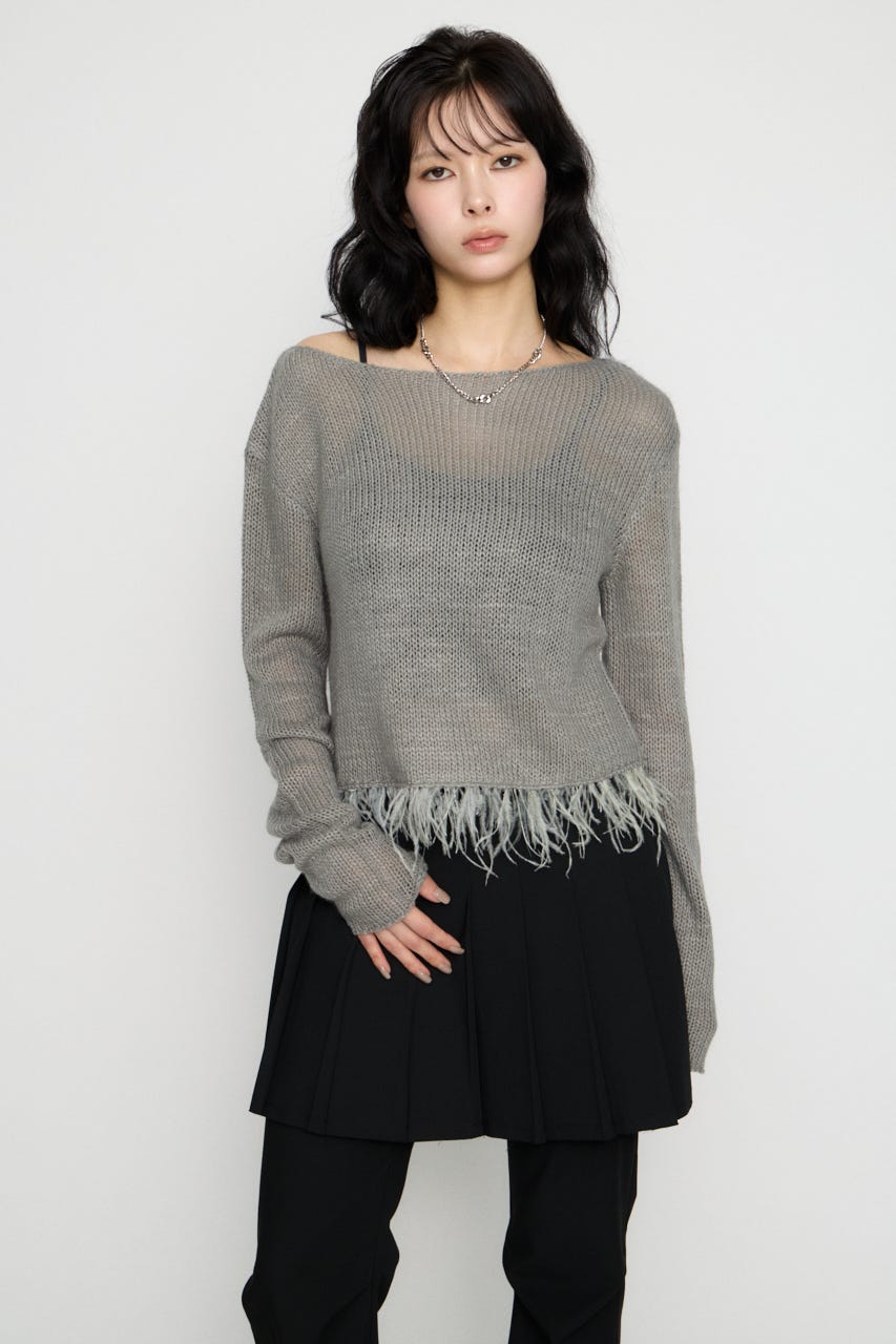 LOW GAUGE FRINGE ニット GRY FREE