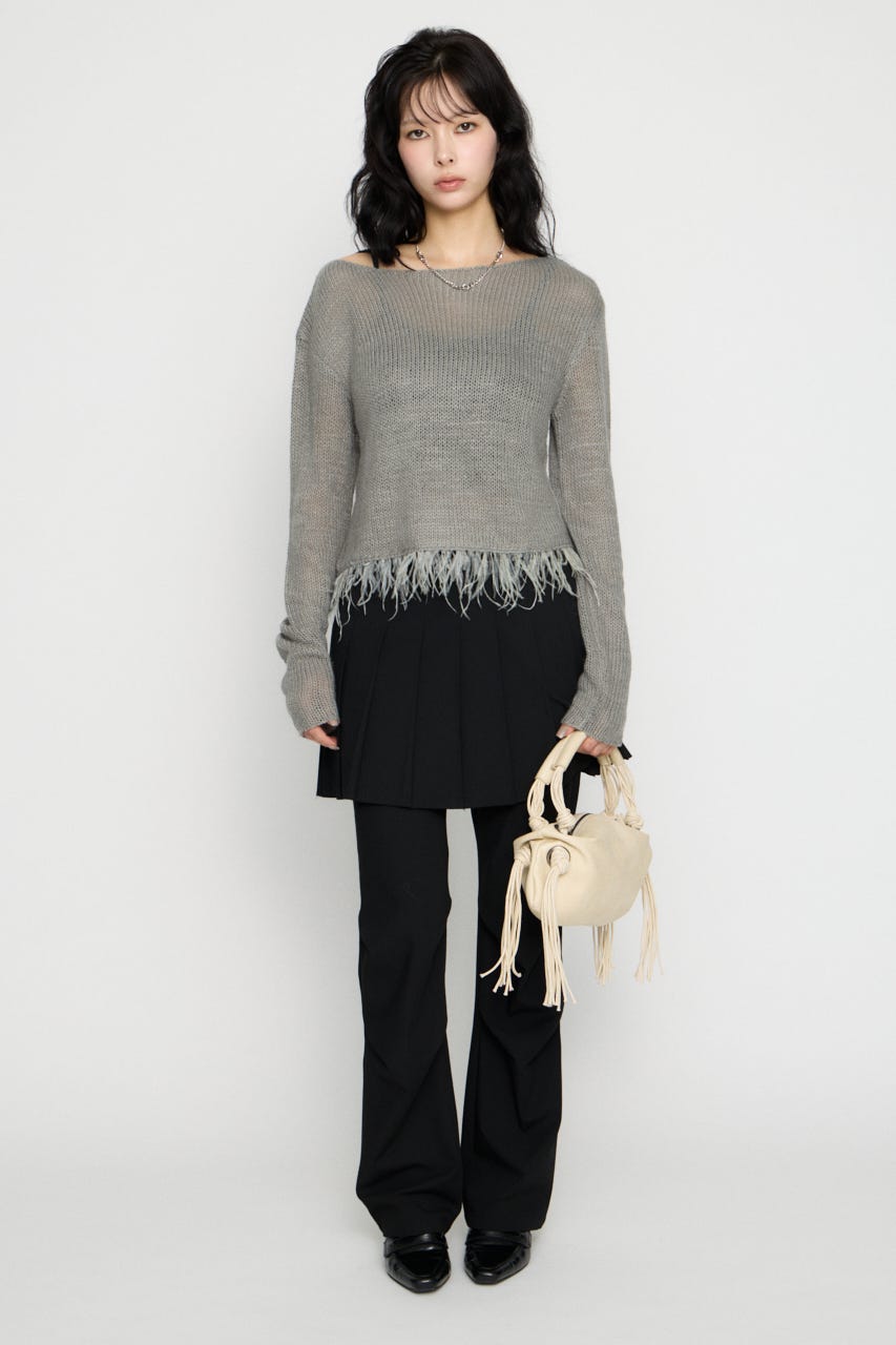 LOW GAUGE FRINGE ニット GRY FREE