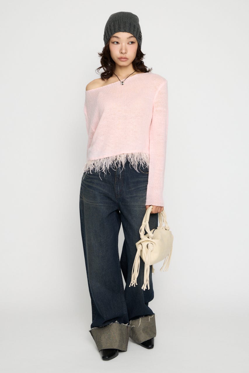 LOW GAUGE FRINGE ニット PNK FREE