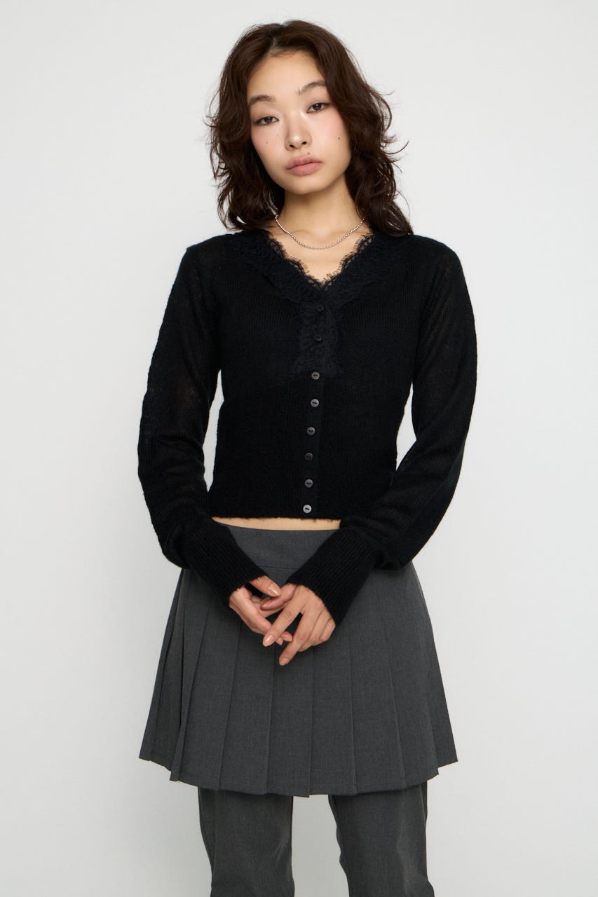 FRONT LACE WAIST RIB ニット BLK FREE