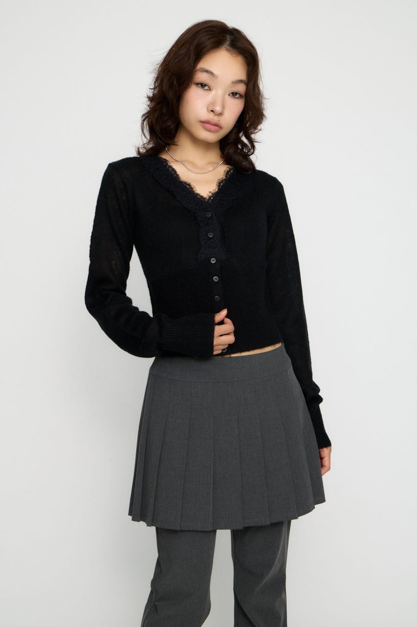 FRONT LACE WAIST RIB ニット BLK FREE