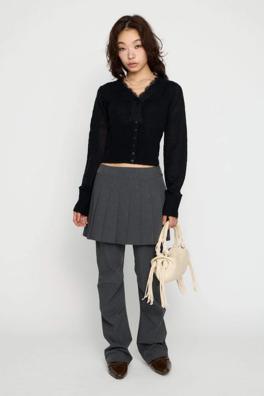FRONT LACE WAIST RIB ニット BLK FREE