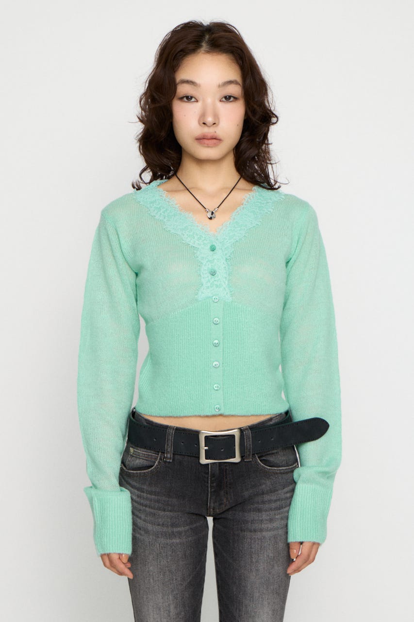 FRONT LACE WAIST RIB ニット MINT FREE