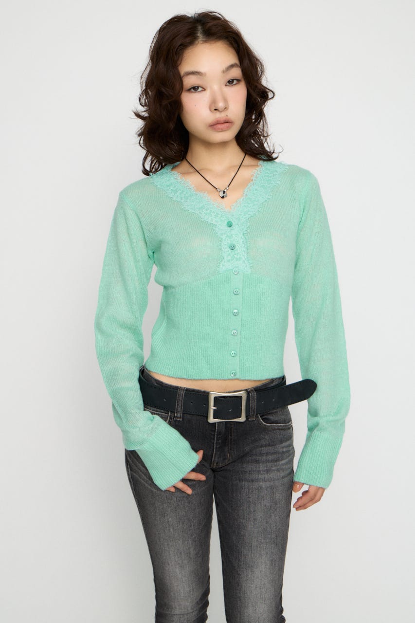 FRONT LACE WAIST RIB ニット MINT FREE