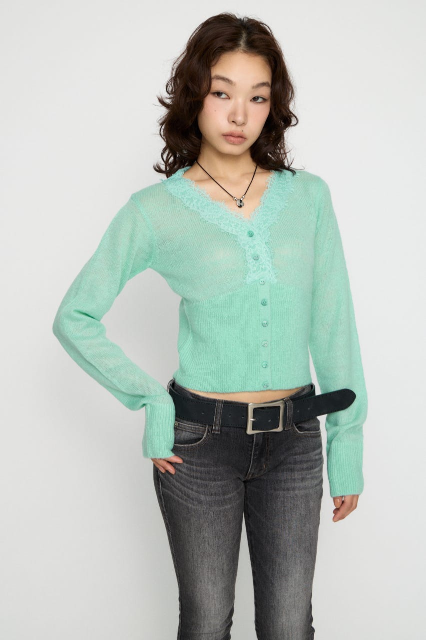 FRONT LACE WAIST RIB ニット MINT FREE