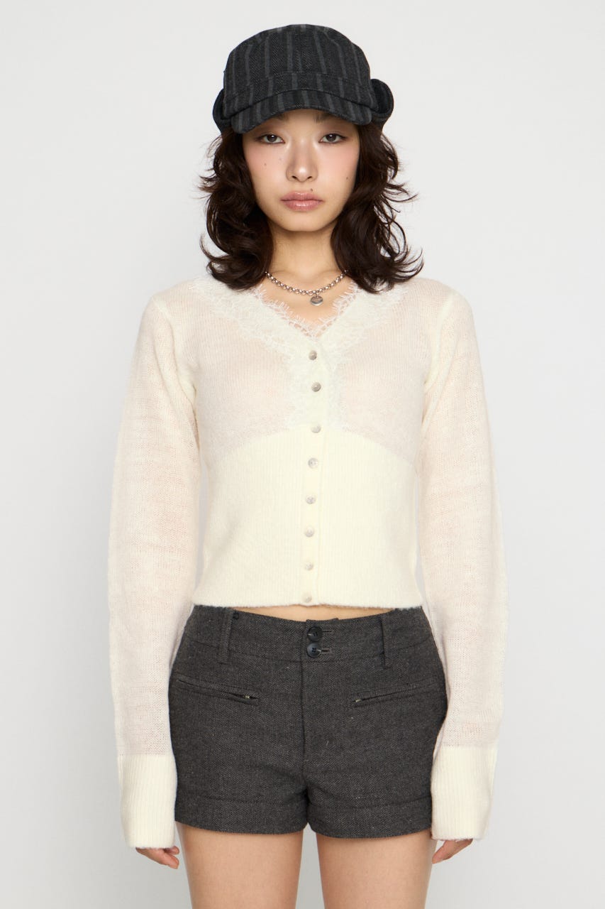 FRONT LACE WAIST RIB ニット O/WHT FREE