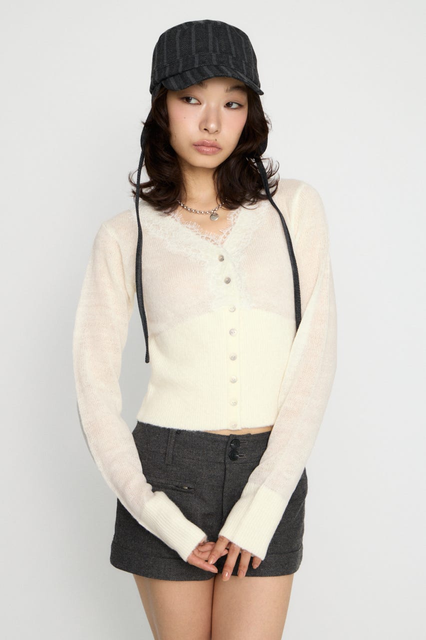 FRONT LACE WAIST RIB ニット O/WHT FREE