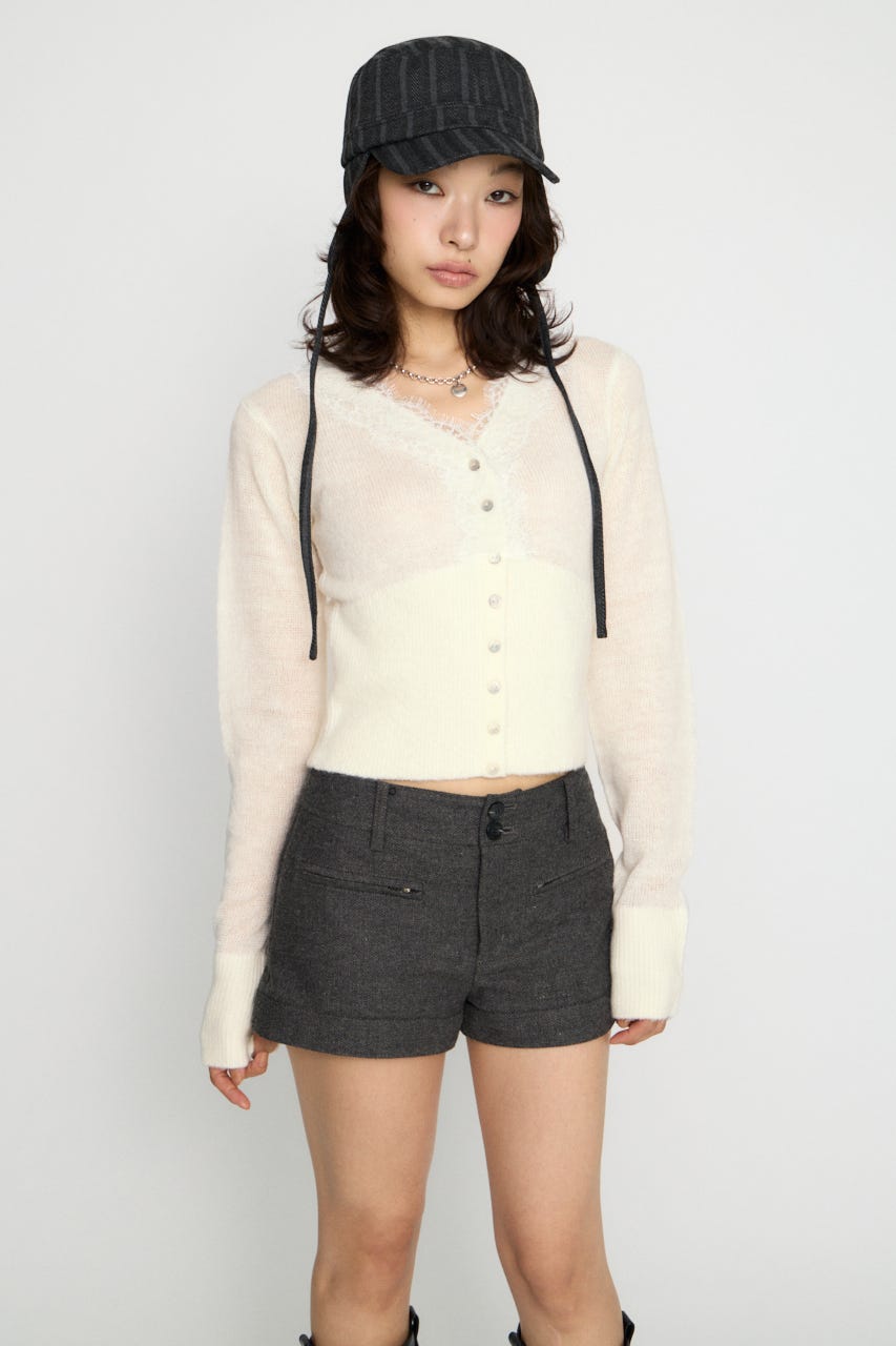 FRONT LACE WAIST RIB ニット O/WHT FREE