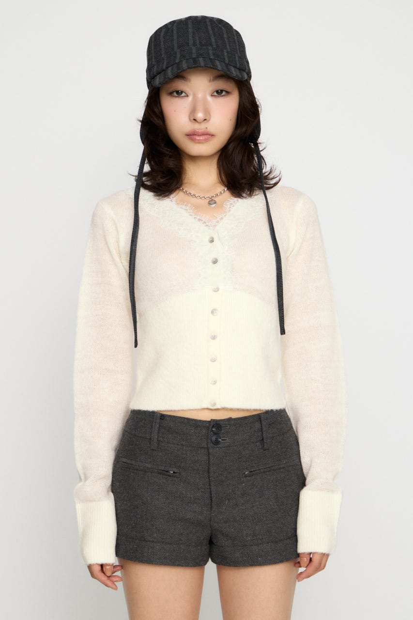 FRONT LACE WAIST RIB ニット O/WHT FREE
