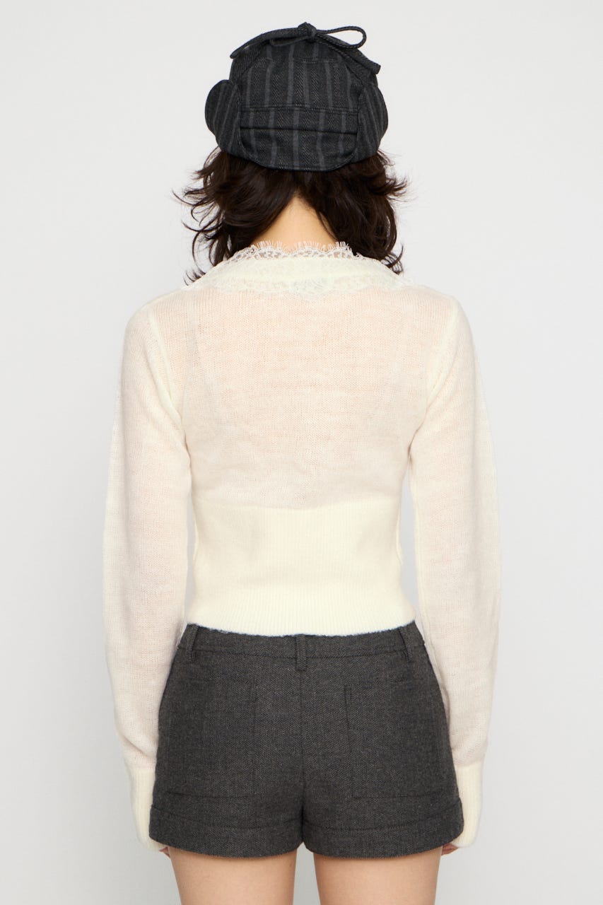 FRONT LACE WAIST RIB ニット O/WHT FREE