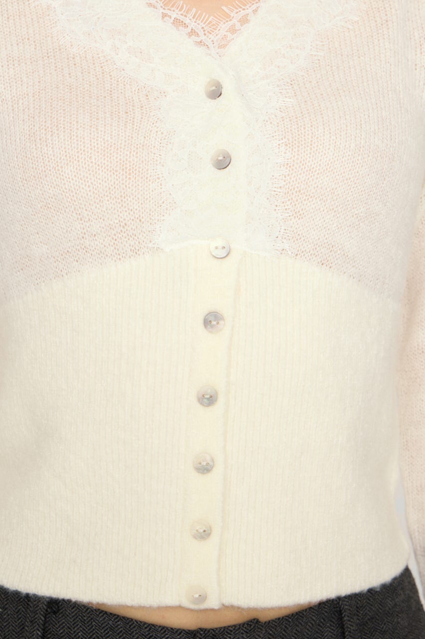 FRONT LACE WAIST RIB ニット O/WHT FREE