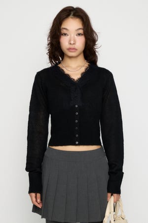 FRONT LACE WAIST RIB ニット