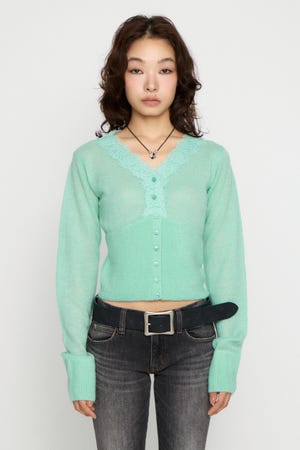 FRONT LACE WAIST RIB ニット
