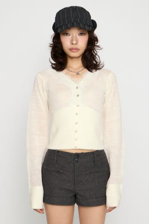 FRONT LACE WAIST RIB ニット