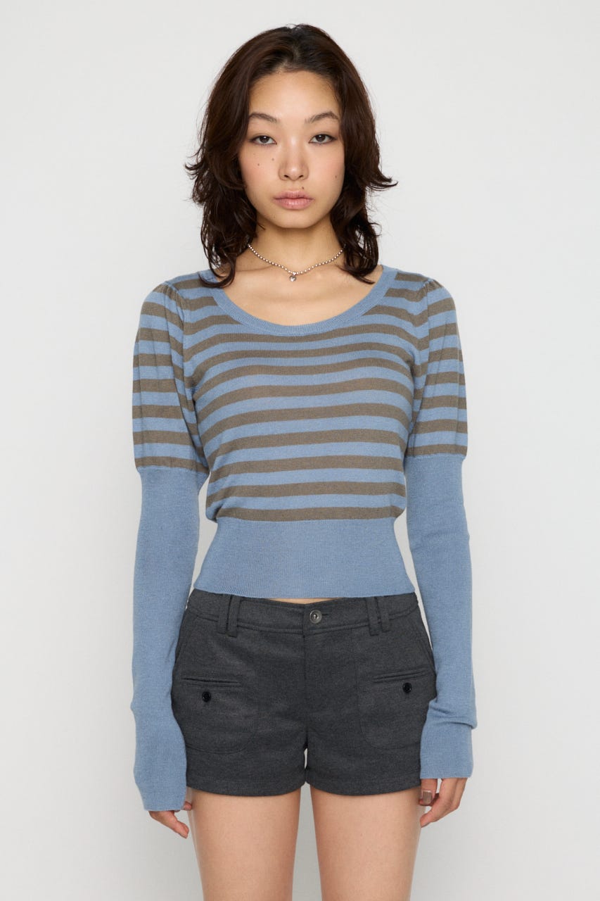 BORDER PUFF SLEEVE ニット BLU FREE