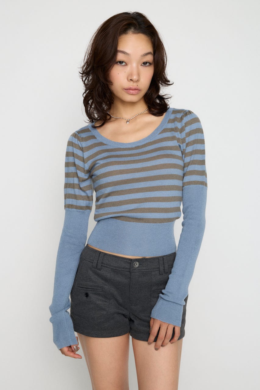 BORDER PUFF SLEEVE ニット BLU FREE