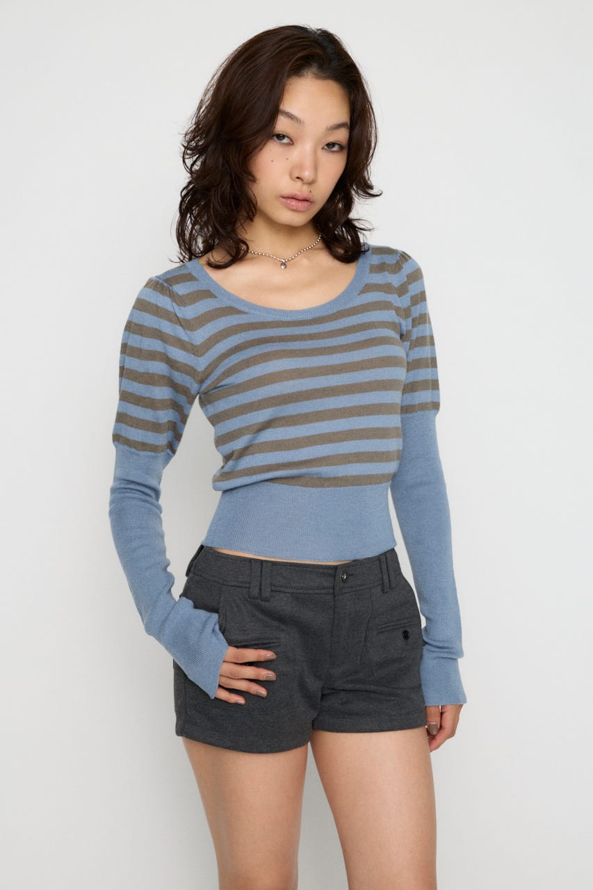 BORDER PUFF SLEEVE ニット BLU FREE