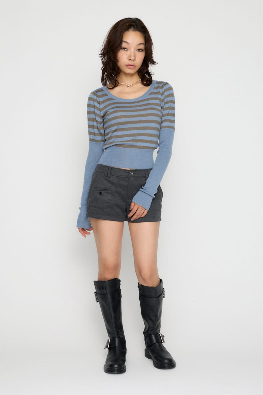 BORDER PUFF SLEEVE ニット BLU FREE
