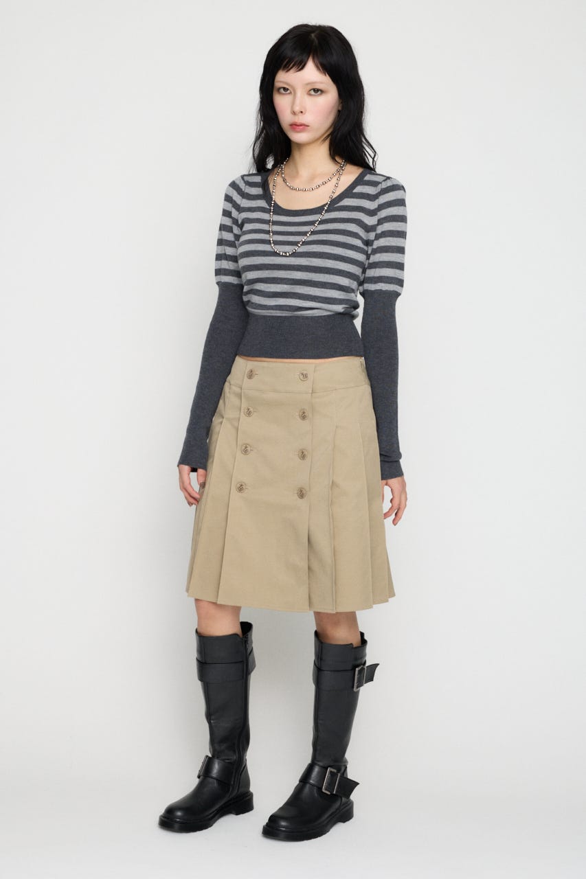 BORDER PUFF SLEEVE ニット GRY FREE