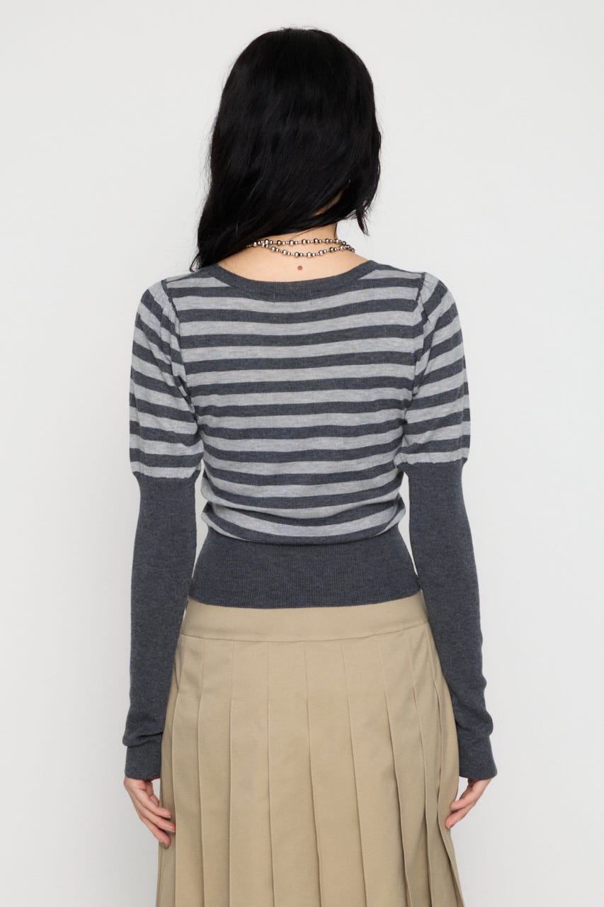 BORDER PUFF SLEEVE ニット GRY FREE
