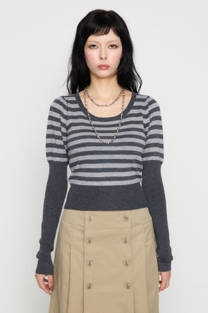 BORDER PUFF SLEEVE ニット