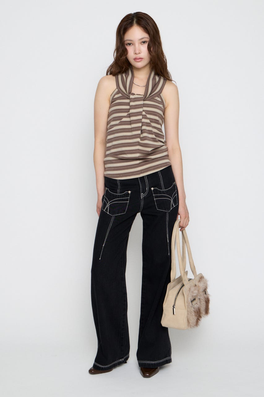 NECK TIE NOSLEEVE トップス BEG FREE