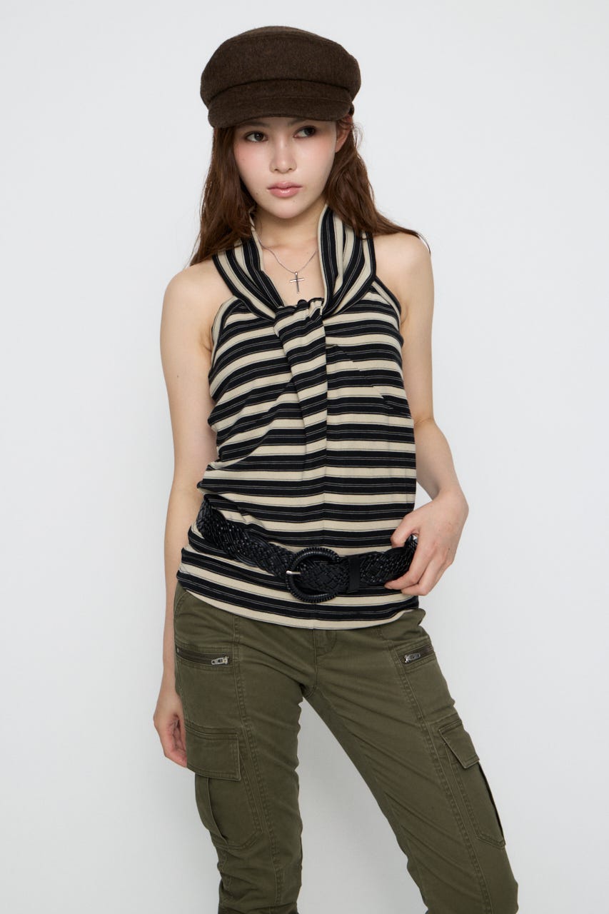 NECK TIE NOSLEEVE トップス BLK FREE