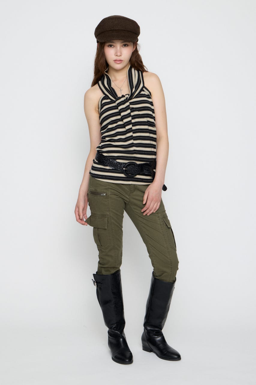 NECK TIE NOSLEEVE トップス BLK FREE