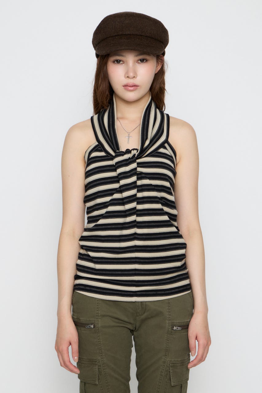NECK TIE NOSLEEVE トップス BLK FREE