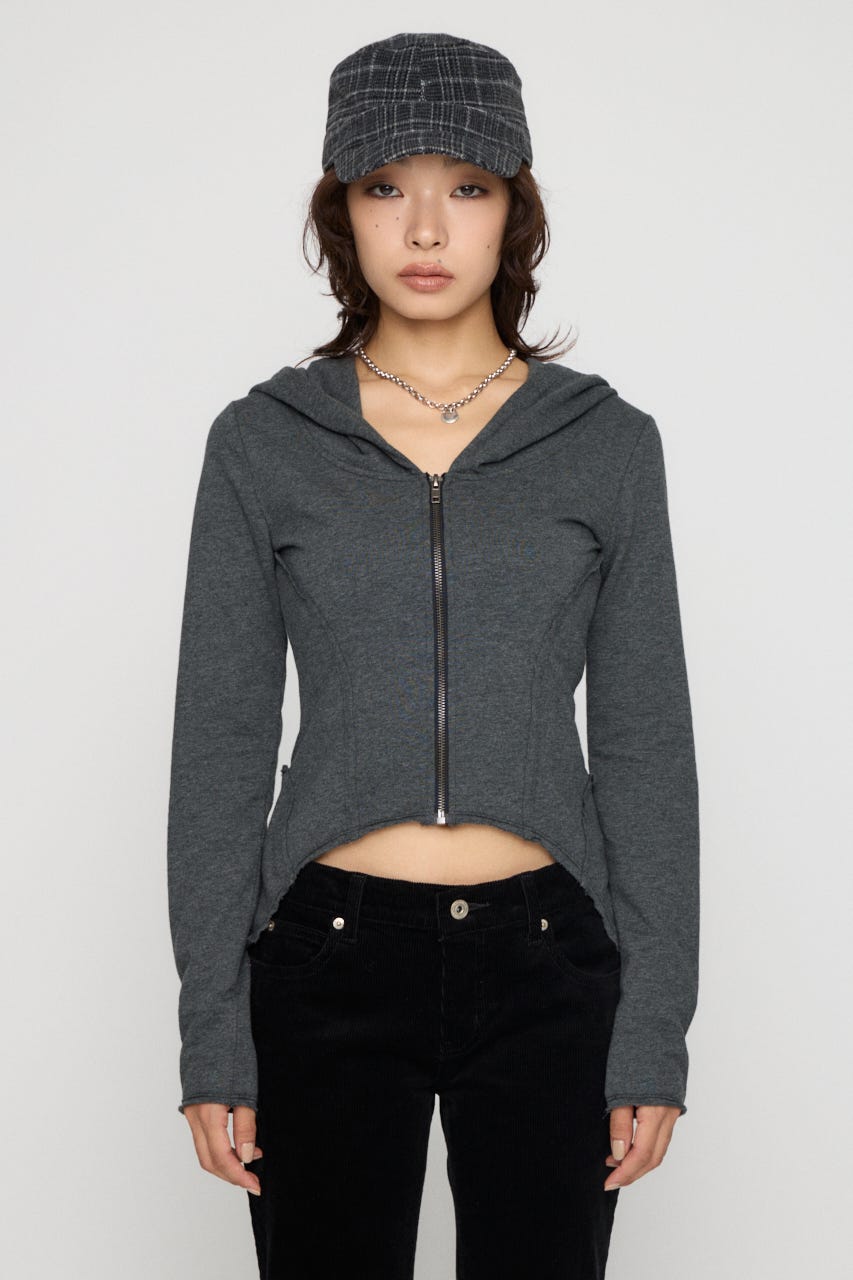 RANDOM CUT OFF ZIP フーディ C.GRY FREE