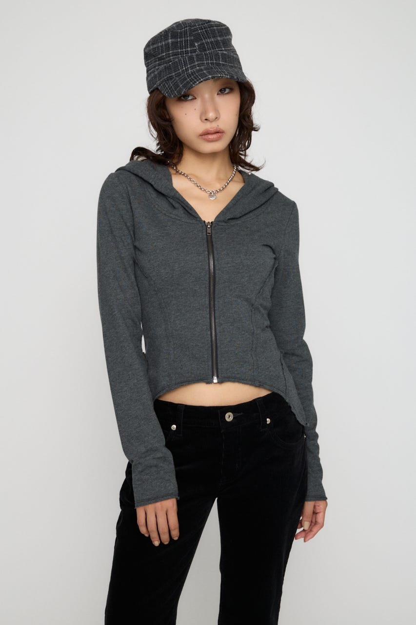 RANDOM CUT OFF ZIP フーディ C.GRY FREE