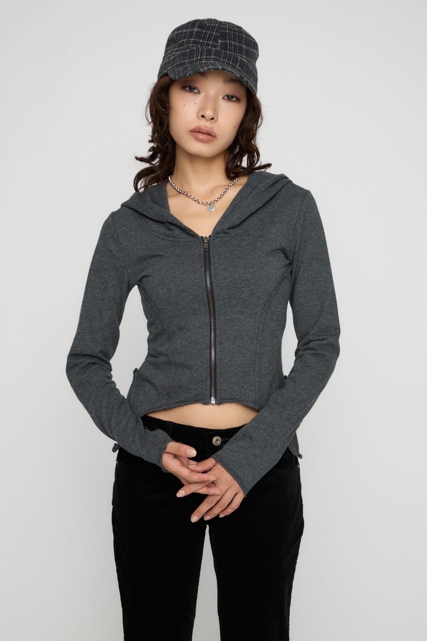 RANDOM CUT OFF ZIP フーディ C.GRY FREE