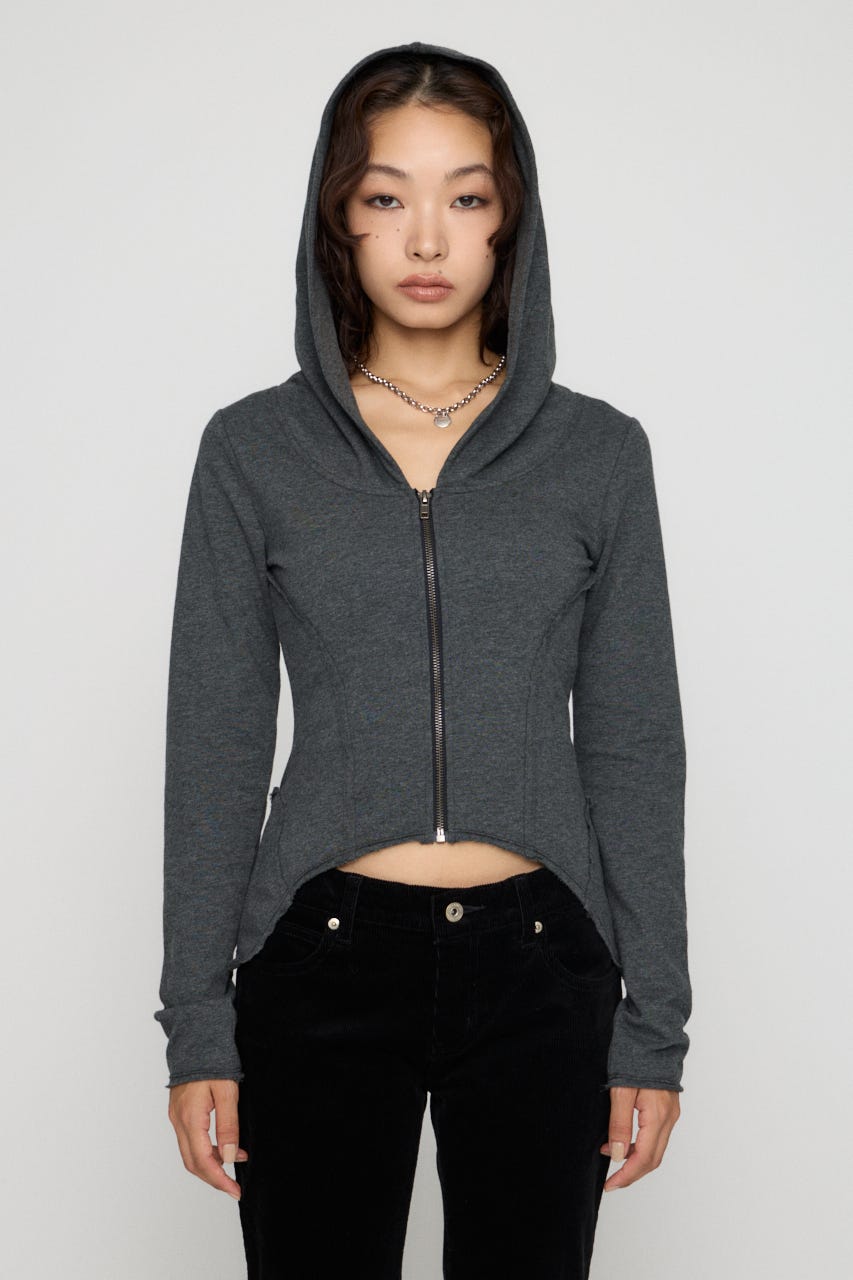 RANDOM CUT OFF ZIP フーディ C.GRY FREE